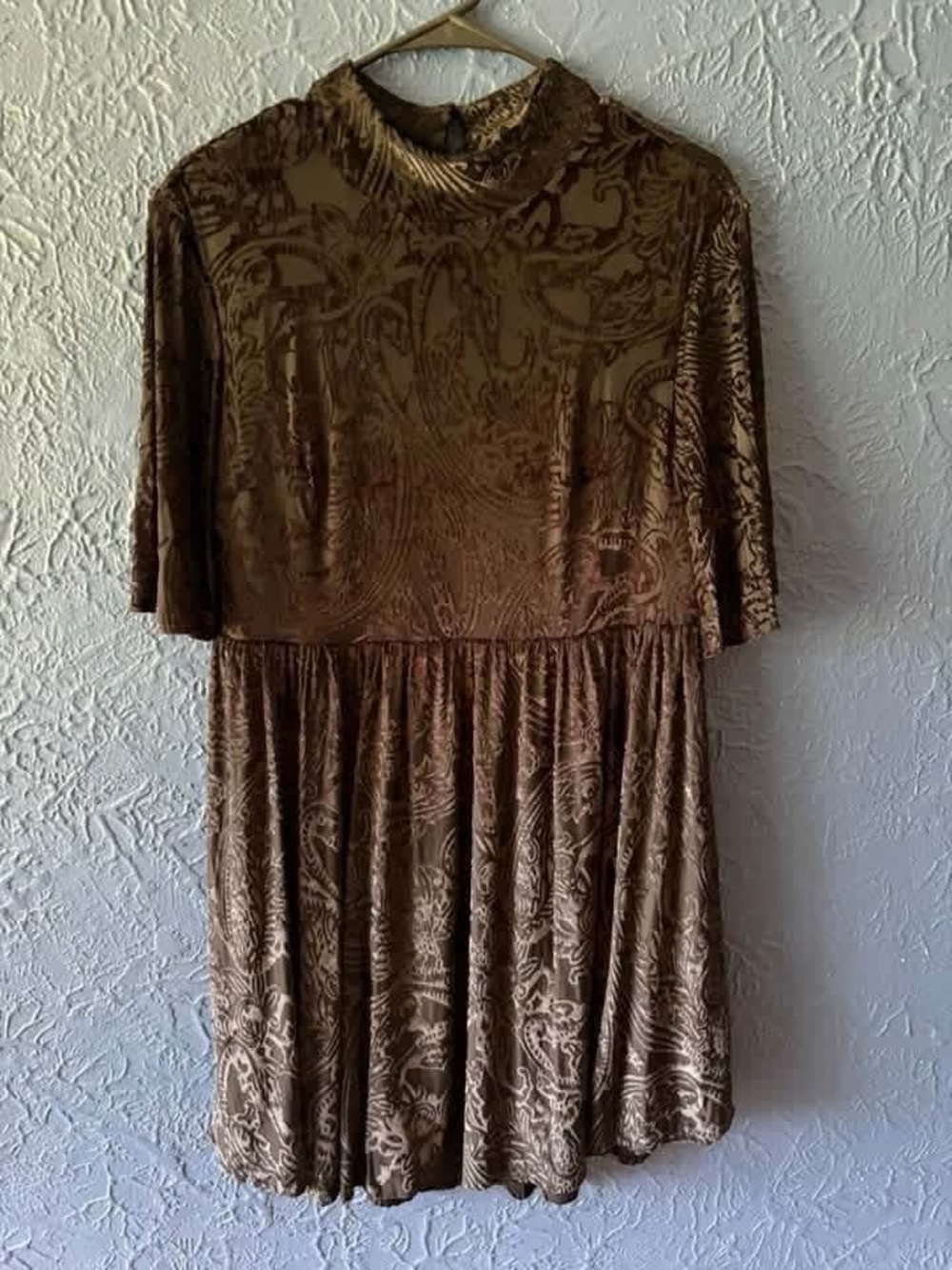 Black Velvet Paisley Mock-Neck Women's Dress